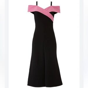 Christian Siriano Black and Pink Cross Front Off-Shoulder Sheath Formal Dress 12